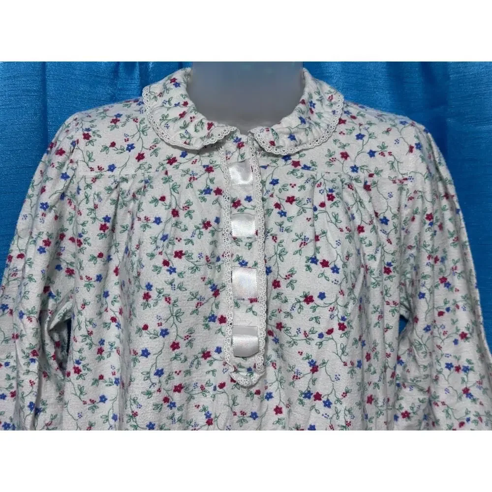 Vandemere Nightgown Womens M White Floral Lace Long Maxi Ruffle Multicolor Hem
